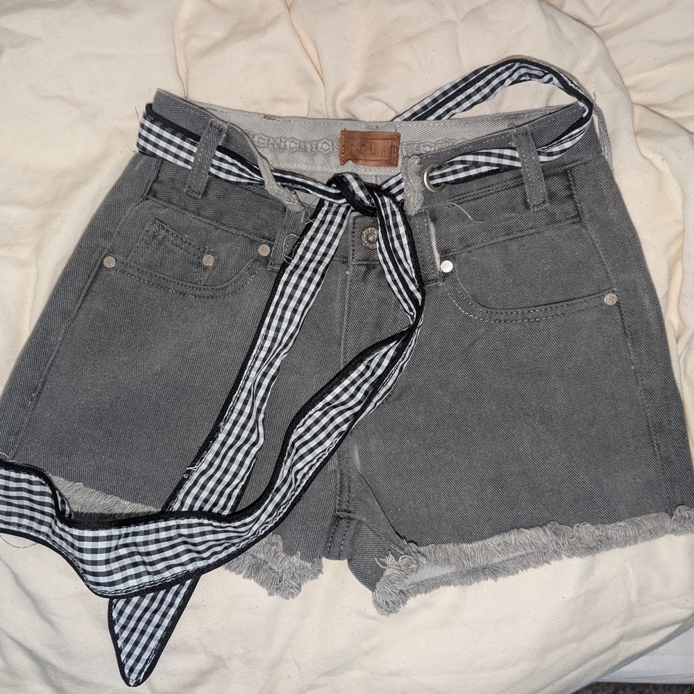 Gray POL Small Denim Women's Shorts with Belt
